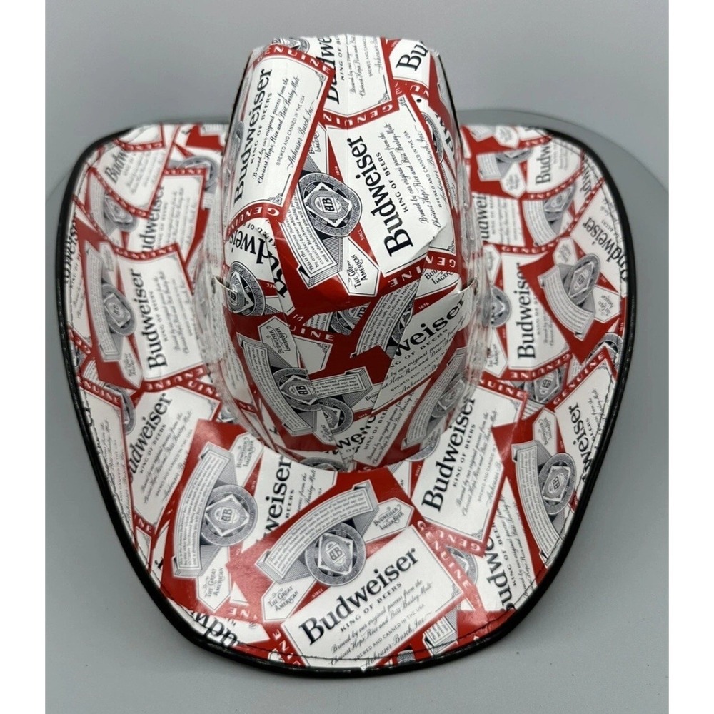 Budweiser Beer Cowboy Hat Cardboard Beer Box One Size Adult Red White Blue